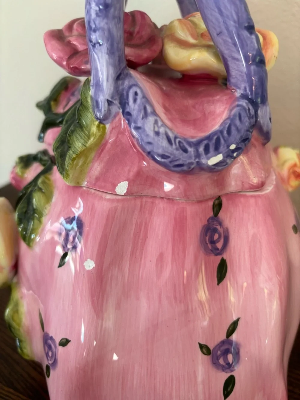Pink Floral Ceramic Handbag Cookie jar